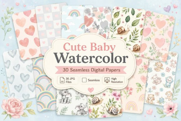 Download Cute Baby Watercolor Seamless Papers - Seamless papers Collection