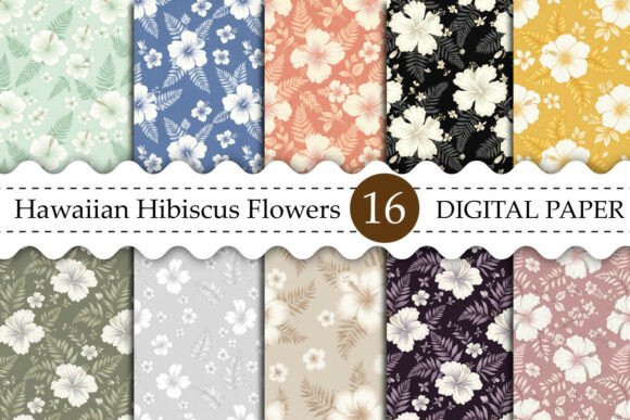 Download Hawaiian Hibiscus Flowers Digital Paper - Hawaii Collection