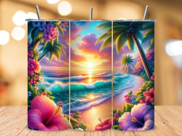 Download Coastal Hawaiian Floral Scene Tumbler - Hawaii Collection