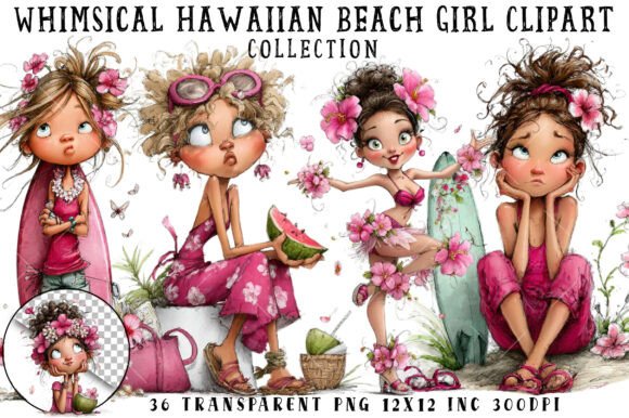 Download Whimsical Hawaiian Beach Girl Clipart - Hawaii Collection