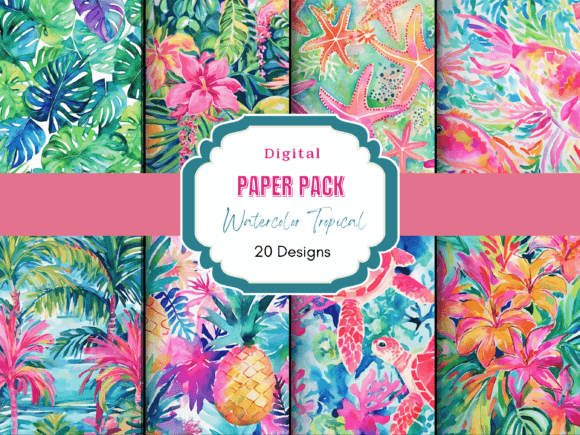 Download Watercolor Preppy Tropical Hawaiian Mix - Hawaii Collection