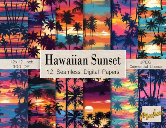 Download Bright Hawaiian Sunset Seamless Patterns - Hawaii Collection