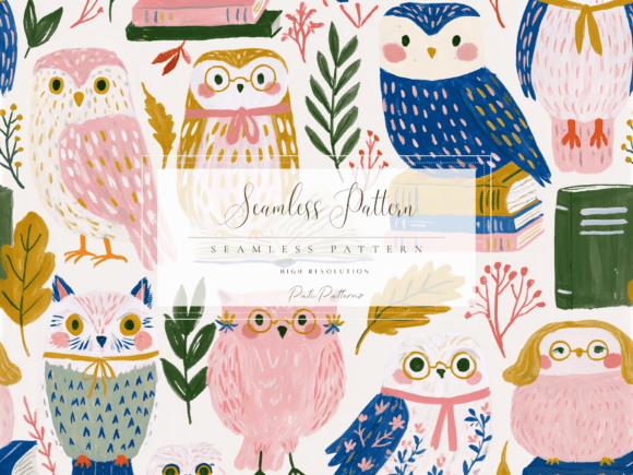 Download Whimsical Pink and Blue Owls Seamless Pattern PNG - Premium Resources