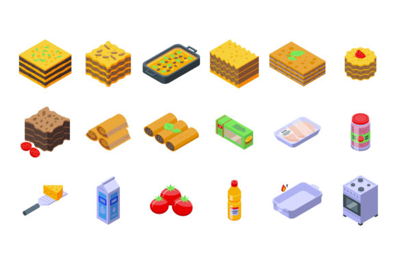Download Lasagna Icons Set Isometric Vector. - Lasagna Collection