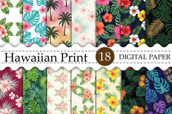 Download Hawaiian Print Digital Paper Designs - Hawaii Collection